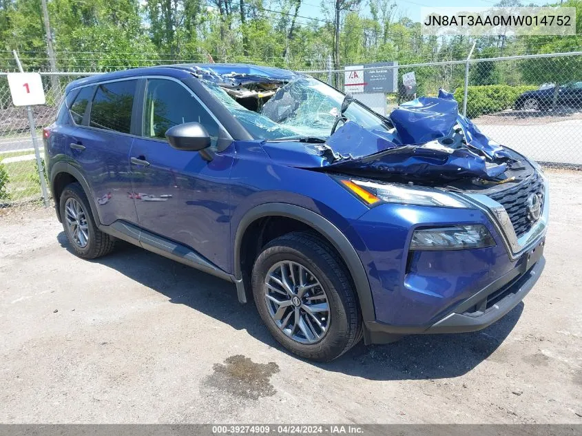 2021 Nissan Rogue S Fwd VIN: JN8AT3AA0MW014752 Lot: 39274909