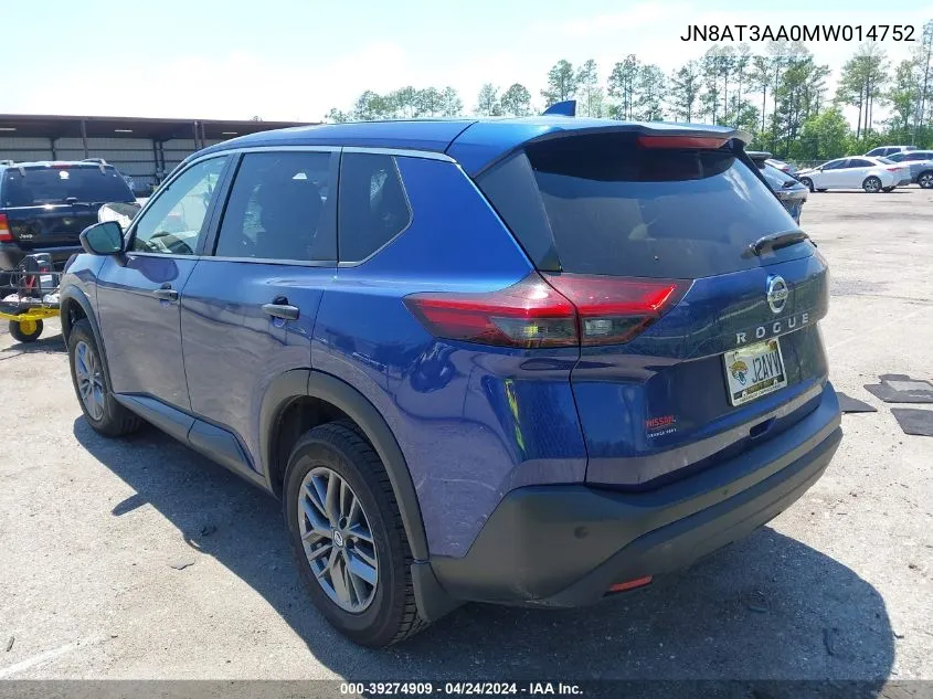 2021 Nissan Rogue S Fwd VIN: JN8AT3AA0MW014752 Lot: 39274909