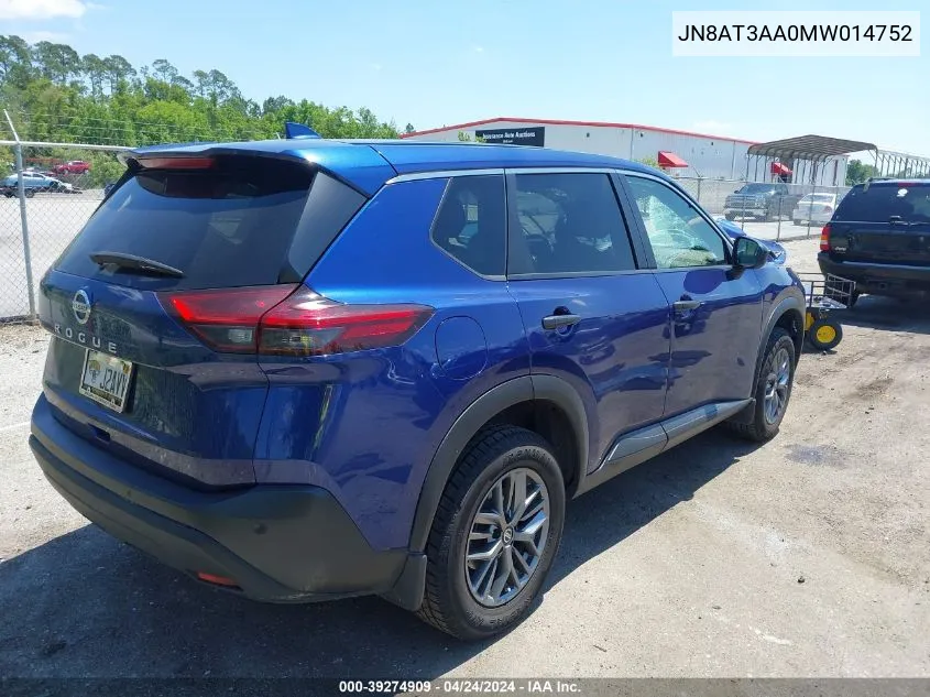 JN8AT3AA0MW014752 2021 Nissan Rogue S Fwd