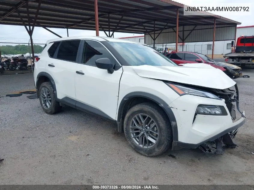 2021 Nissan Rogue S Fwd VIN: JN8AT3AA4MW008792 Lot: 39373326