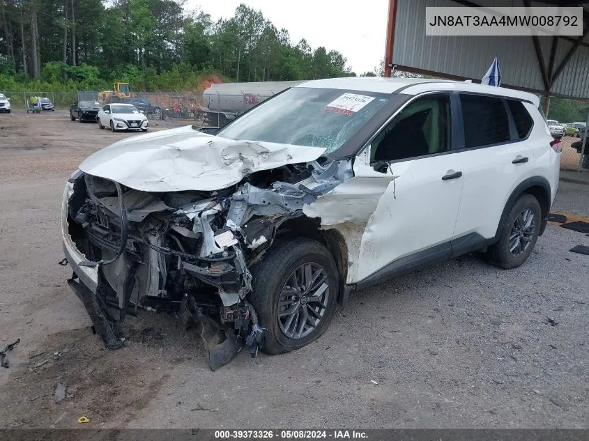 2021 Nissan Rogue S Fwd VIN: JN8AT3AA4MW008792 Lot: 39373326