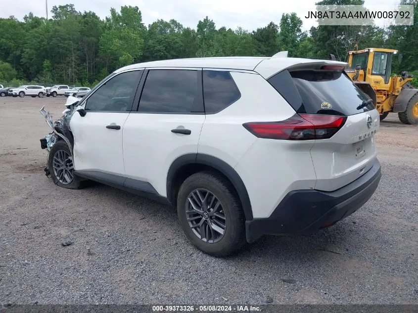 2021 Nissan Rogue S Fwd VIN: JN8AT3AA4MW008792 Lot: 39373326