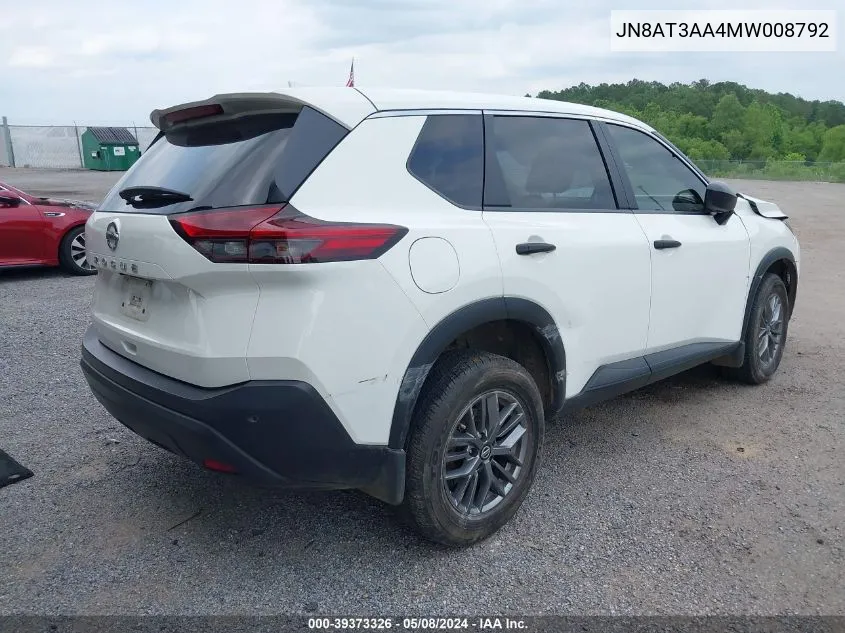 2021 Nissan Rogue S Fwd VIN: JN8AT3AA4MW008792 Lot: 39373326