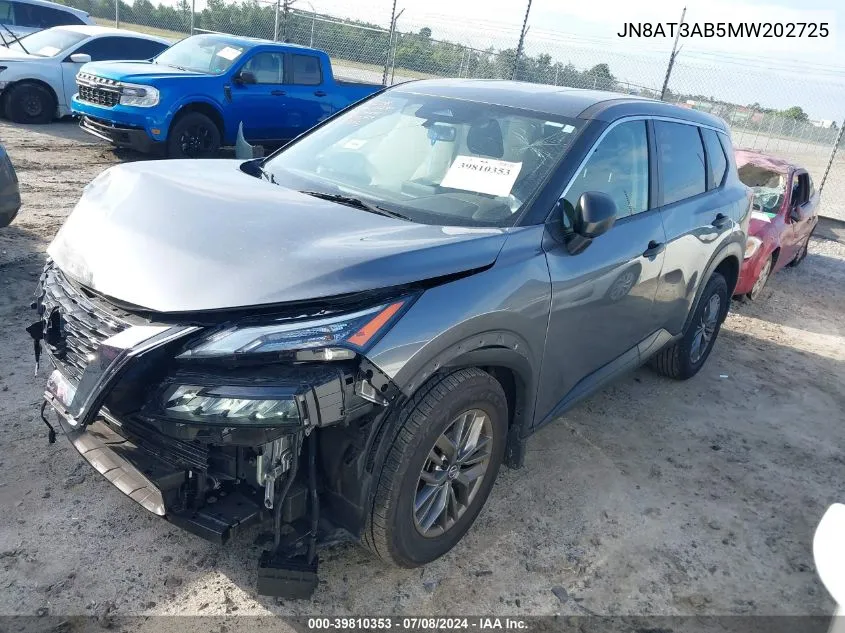 2021 Nissan Rogue S Intelligent Awd VIN: JN8AT3AB5MW202725 Lot: 39810353