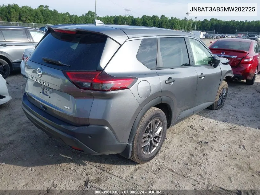 2021 Nissan Rogue S Intelligent Awd VIN: JN8AT3AB5MW202725 Lot: 39810353