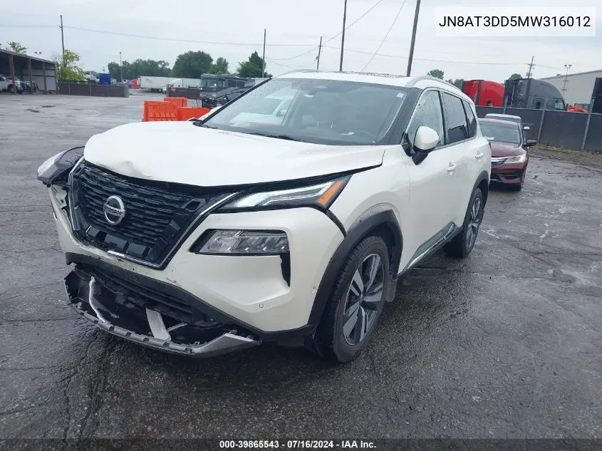 2021 Nissan Rogue Platinum Intelligent Awd VIN: JN8AT3DD5MW316012 Lot: 39865543