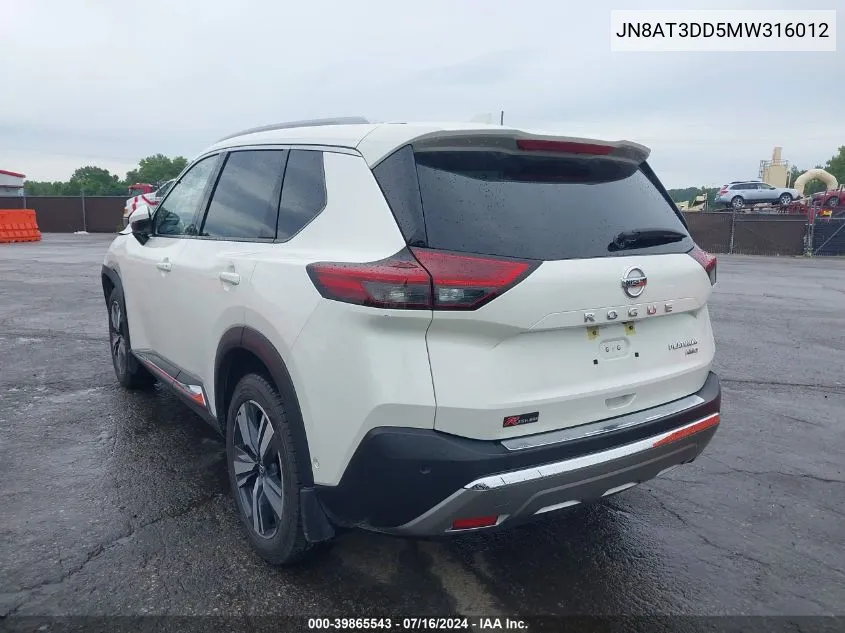 2021 Nissan Rogue Platinum Intelligent Awd VIN: JN8AT3DD5MW316012 Lot: 39865543