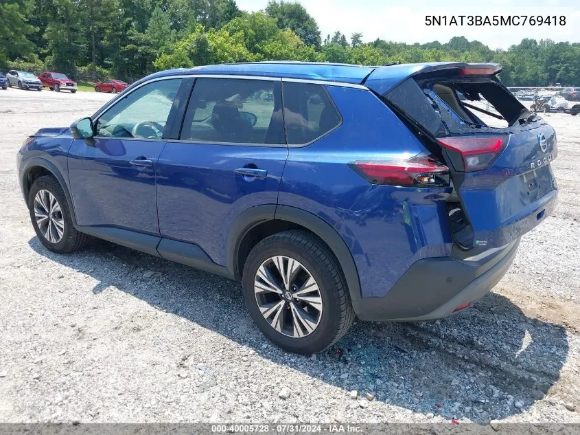 2021 Nissan Rogue Sv Fwd VIN: 5N1AT3BA5MC769418 Lot: 40005728