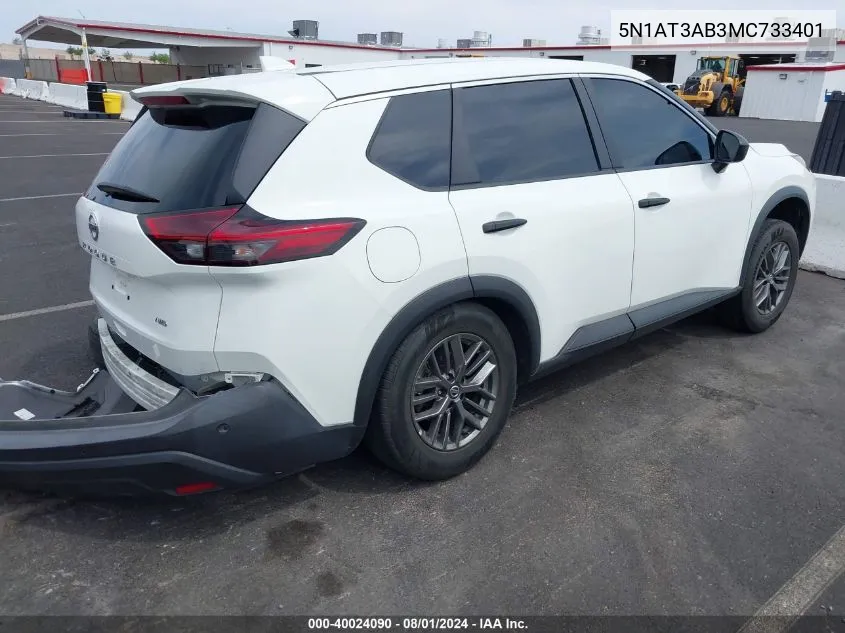 2021 Nissan Rogue S Intelligent Awd VIN: 5N1AT3AB3MC733401 Lot: 40024090