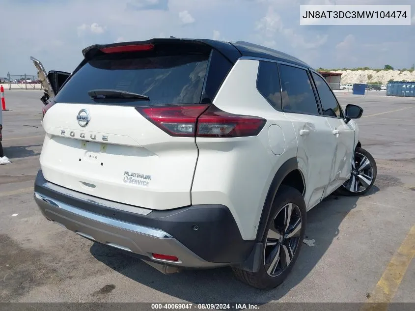 2021 Nissan Rogue Platinum Fwd VIN: JN8AT3DC3MW104474 Lot: 40069047