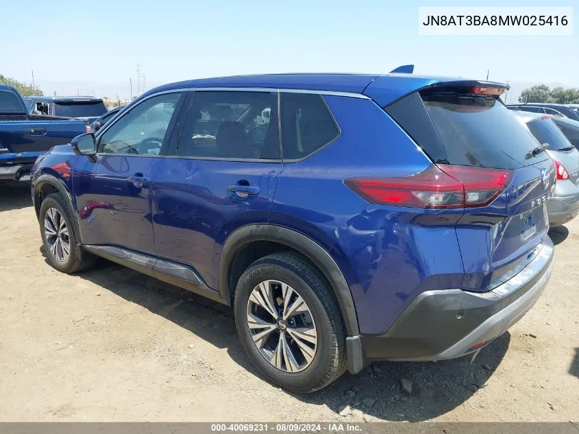 2021 Nissan Rogue Sv Fwd VIN: JN8AT3BA8MW025416 Lot: 40069231