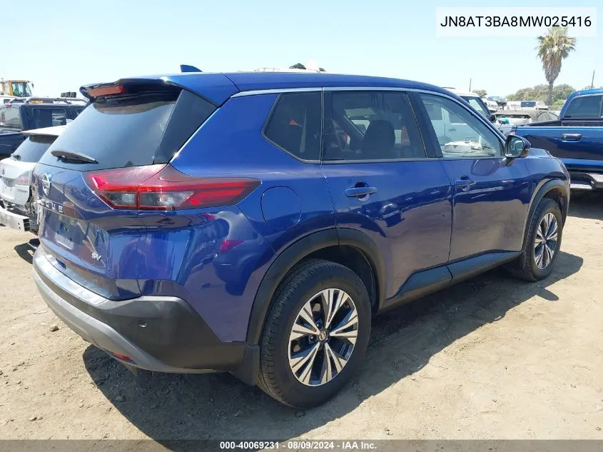 2021 Nissan Rogue Sv Fwd VIN: JN8AT3BA8MW025416 Lot: 40069231