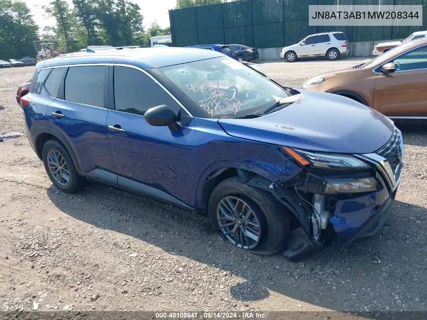 2021 Nissan Rogue S VIN: JN8AT3AB1MW208344 Lot: 40108647