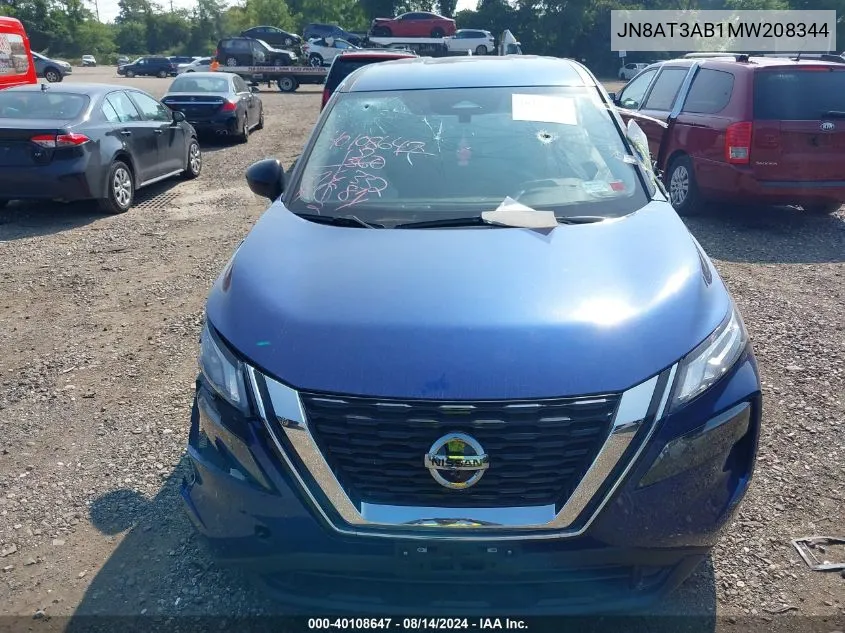 2021 Nissan Rogue S VIN: JN8AT3AB1MW208344 Lot: 40108647