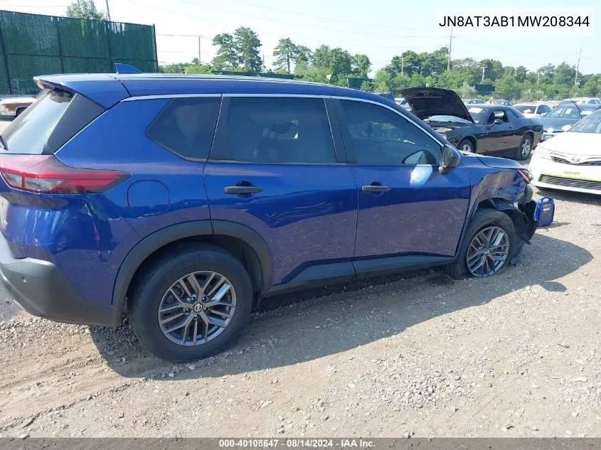 2021 Nissan Rogue S VIN: JN8AT3AB1MW208344 Lot: 40108647