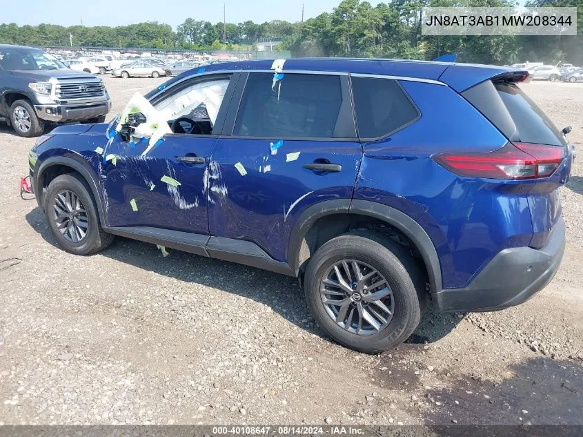 2021 Nissan Rogue S VIN: JN8AT3AB1MW208344 Lot: 40108647