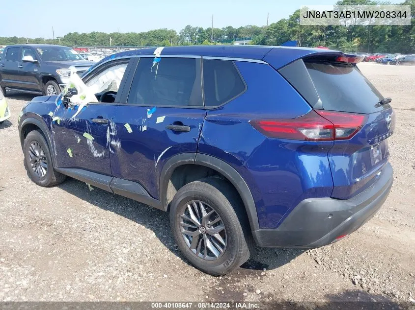 2021 Nissan Rogue S VIN: JN8AT3AB1MW208344 Lot: 40108647