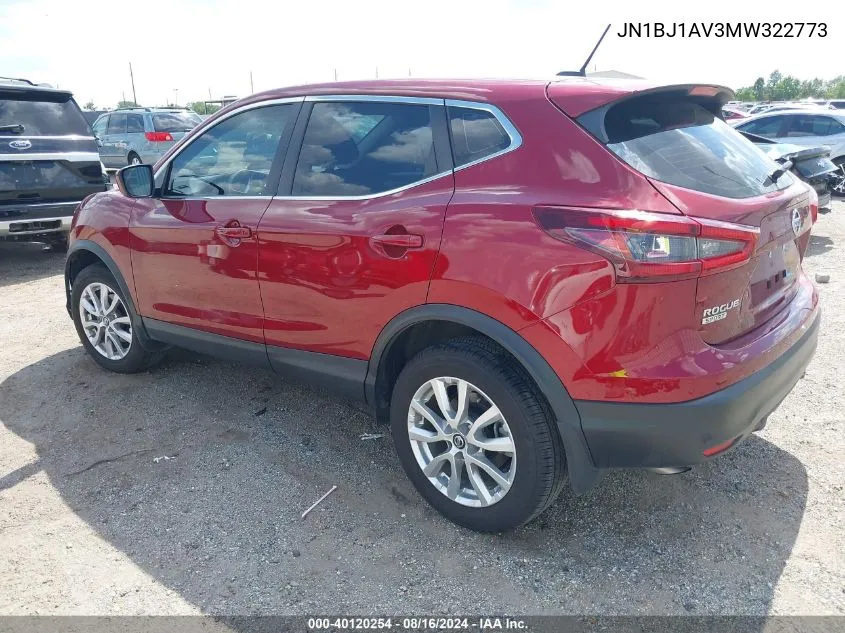 2021 Nissan Rogue Sport S Fwd Xtronic Cvt VIN: JN1BJ1AV3MW322773 Lot: 40120254