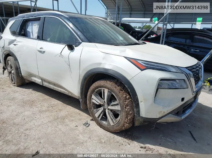 2021 Nissan Rogue Platinum VIN: JN8AT3DDXMW314398 Lot: 40129037