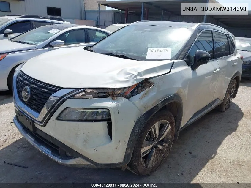 2021 Nissan Rogue Platinum VIN: JN8AT3DDXMW314398 Lot: 40129037