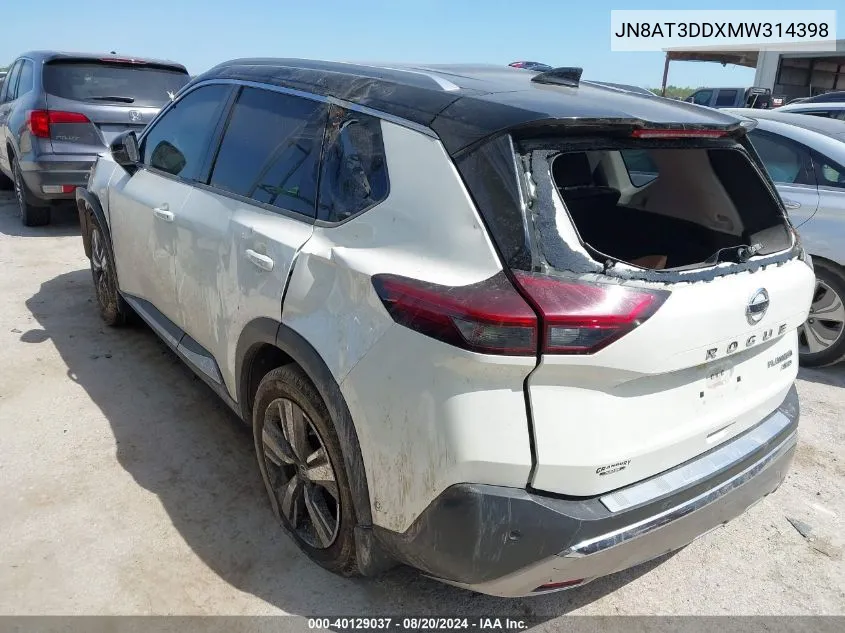 2021 Nissan Rogue Platinum VIN: JN8AT3DDXMW314398 Lot: 40129037