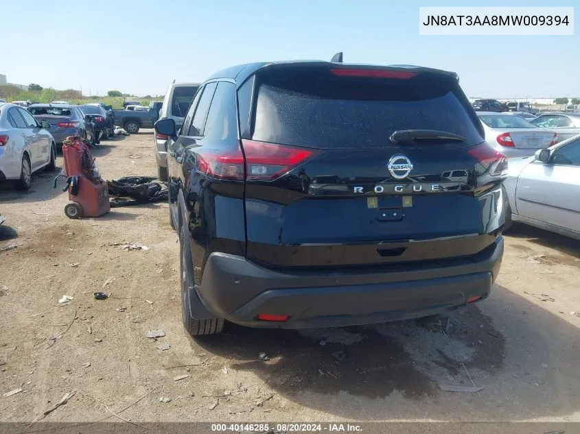 2021 Nissan Rogue S VIN: JN8AT3AA8MW009394 Lot: 40146285