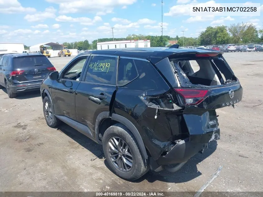 2021 Nissan Rogue S Intelligent Awd VIN: 5N1AT3AB1MC702258 Lot: 40169819