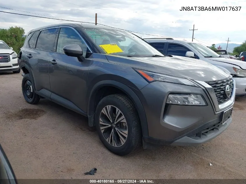 2021 Nissan Rogue Sv Fwd VIN: JN8AT3BA6MW017637 Lot: 40180165