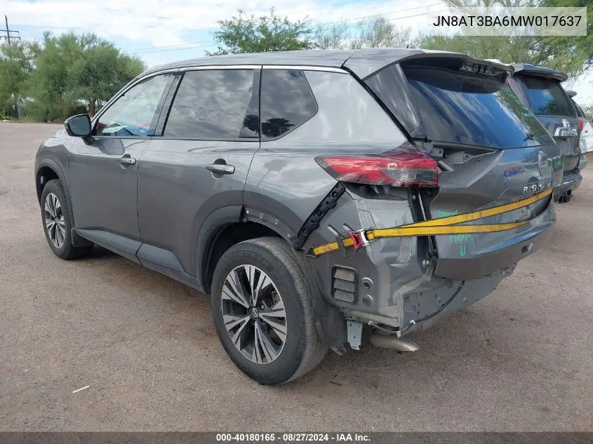 2021 Nissan Rogue Sv Fwd VIN: JN8AT3BA6MW017637 Lot: 40180165