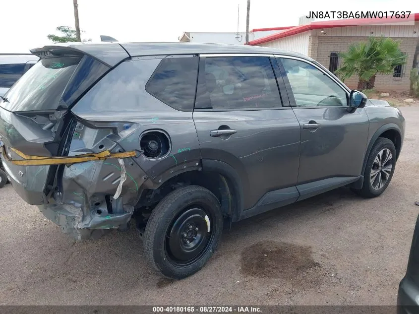 2021 Nissan Rogue Sv Fwd VIN: JN8AT3BA6MW017637 Lot: 40180165