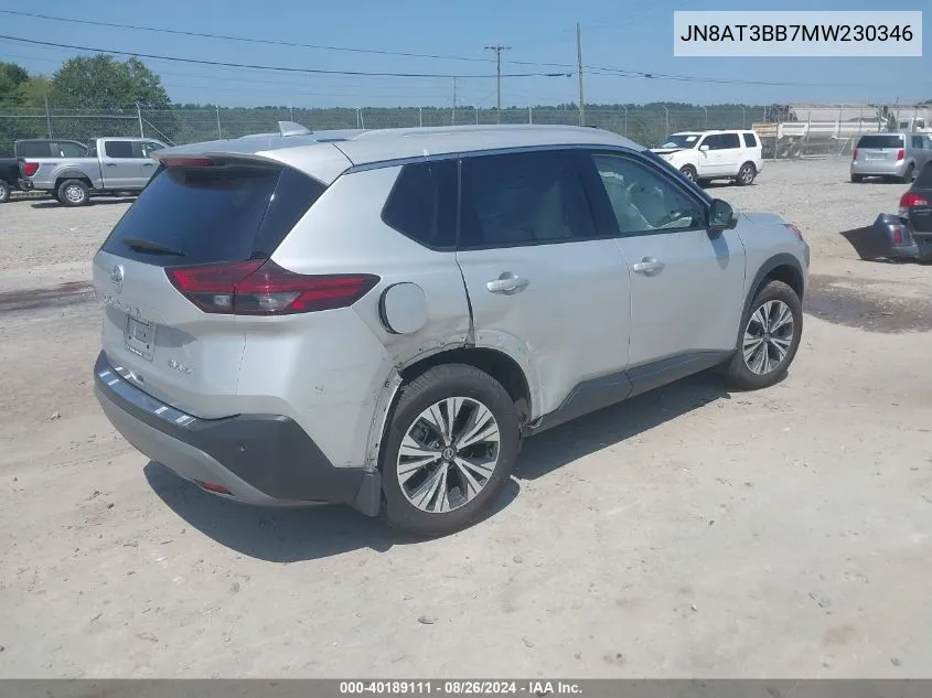 2021 Nissan Rogue Sv Intelligent Awd VIN: JN8AT3BB7MW230346 Lot: 40189111