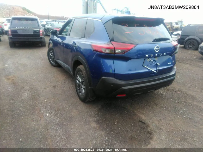 2021 Nissan Rogue S Intelligent Awd VIN: JN8AT3AB3MW209804 Lot: 40213522