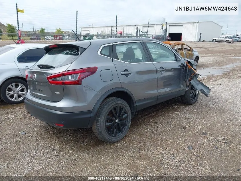 JN1BJ1AW6MW424643 2021 Nissan Rogue Sport S Awd Xtronic Cvt