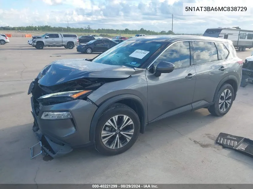 2021 Nissan Rogue Sv Fwd VIN: 5N1AT3BA6MC838729 Lot: 40221299