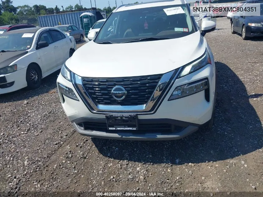 2021 Nissan Rogue Sv VIN: 5N1AT3BBXMC804351 Lot: 40258097