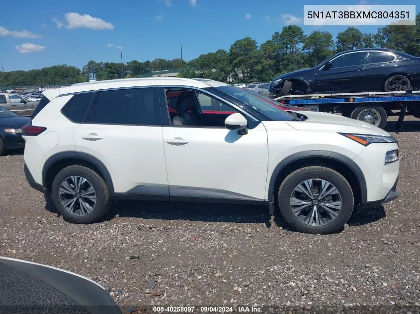 2021 Nissan Rogue Sv VIN: 5N1AT3BBXMC804351 Lot: 40258097