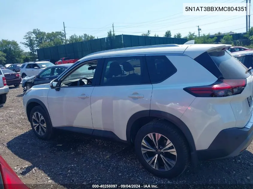 2021 Nissan Rogue Sv VIN: 5N1AT3BBXMC804351 Lot: 40258097