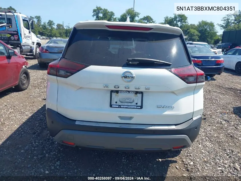 2021 Nissan Rogue Sv VIN: 5N1AT3BBXMC804351 Lot: 40258097