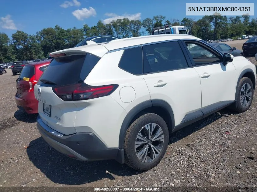 2021 Nissan Rogue Sv VIN: 5N1AT3BBXMC804351 Lot: 40258097