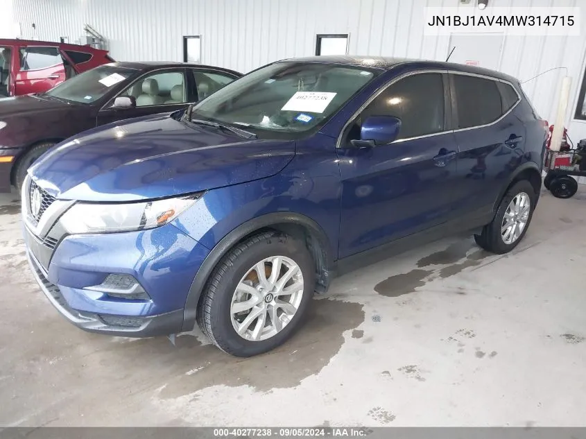 2021 Nissan Rogue Sport S VIN: JN1BJ1AV4MW314715 Lot: 40277238