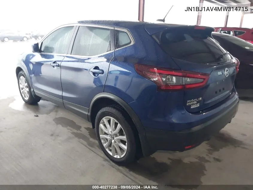 2021 Nissan Rogue Sport S VIN: JN1BJ1AV4MW314715 Lot: 40277238