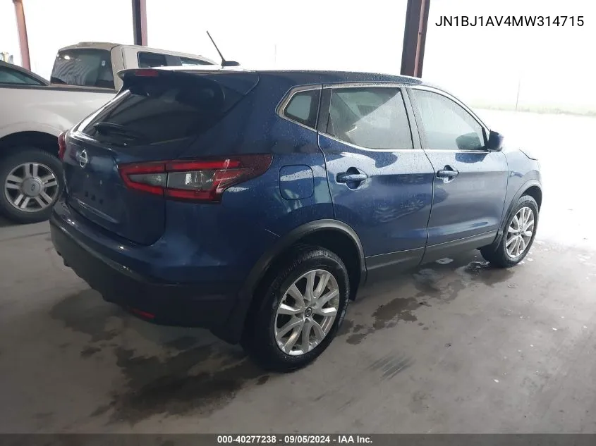 2021 Nissan Rogue Sport S VIN: JN1BJ1AV4MW314715 Lot: 40277238