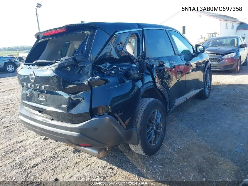 2021 Nissan Rogue S VIN: 5N1AT3AB0MC697358 Lot: 40308647