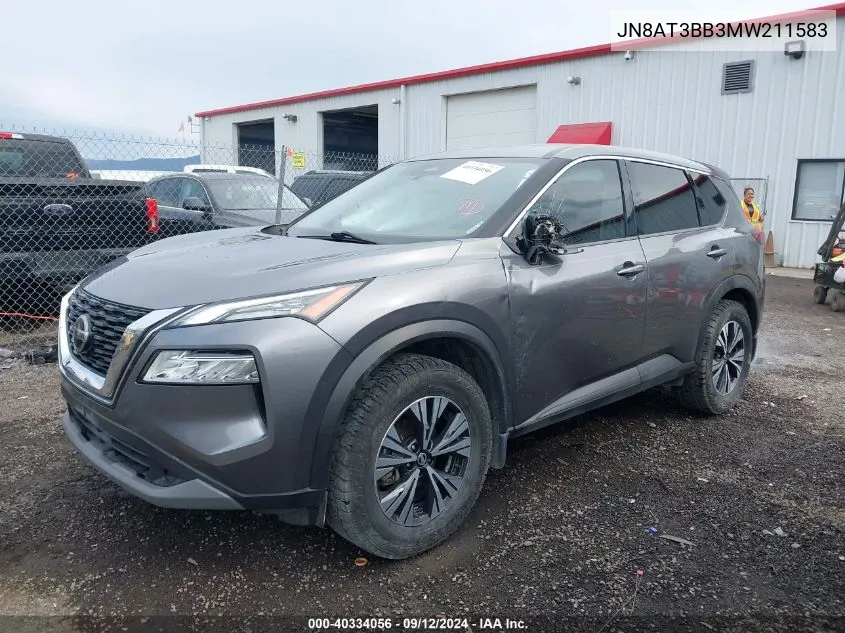 2021 Nissan Rogue Sv Intelligent Awd VIN: JN8AT3BB3MW211583 Lot: 40334056