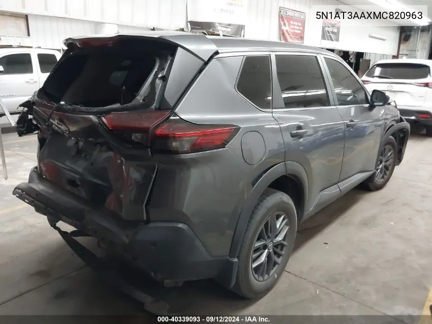 2021 Nissan Rogue S Fwd VIN: 5N1AT3AAXMC820963 Lot: 40339093