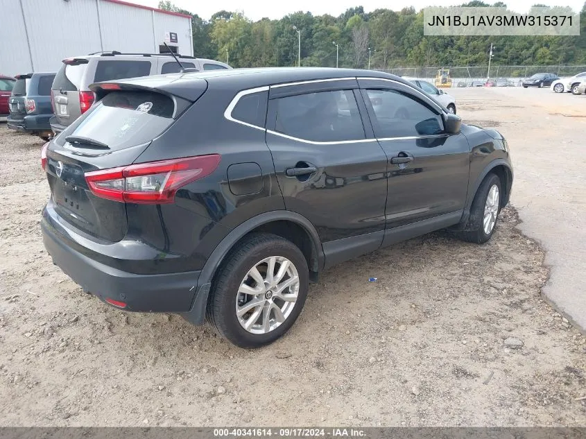 2021 Nissan Rogue Sport S Fwd Xtronic Cvt VIN: JN1BJ1AV3MW315371 Lot: 40341614