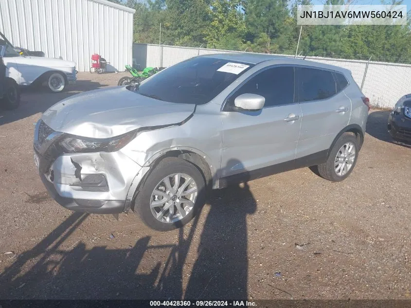 2021 Nissan Rogue Sport S VIN: JN1BJ1AV6MW560424 Lot: 40428360