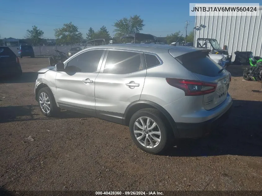 2021 Nissan Rogue Sport S VIN: JN1BJ1AV6MW560424 Lot: 40428360