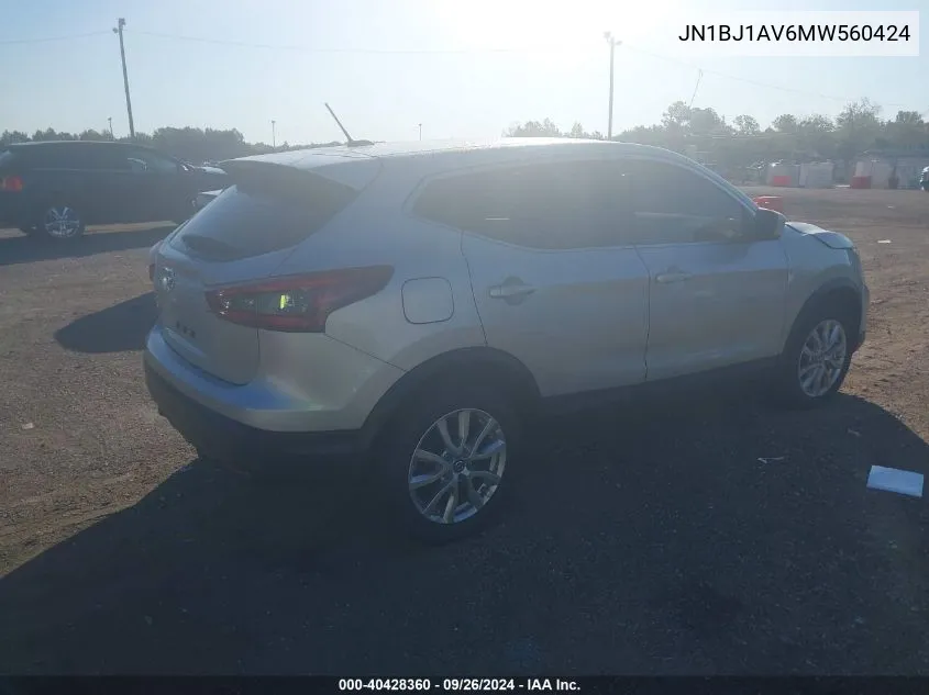 2021 Nissan Rogue Sport S VIN: JN1BJ1AV6MW560424 Lot: 40428360