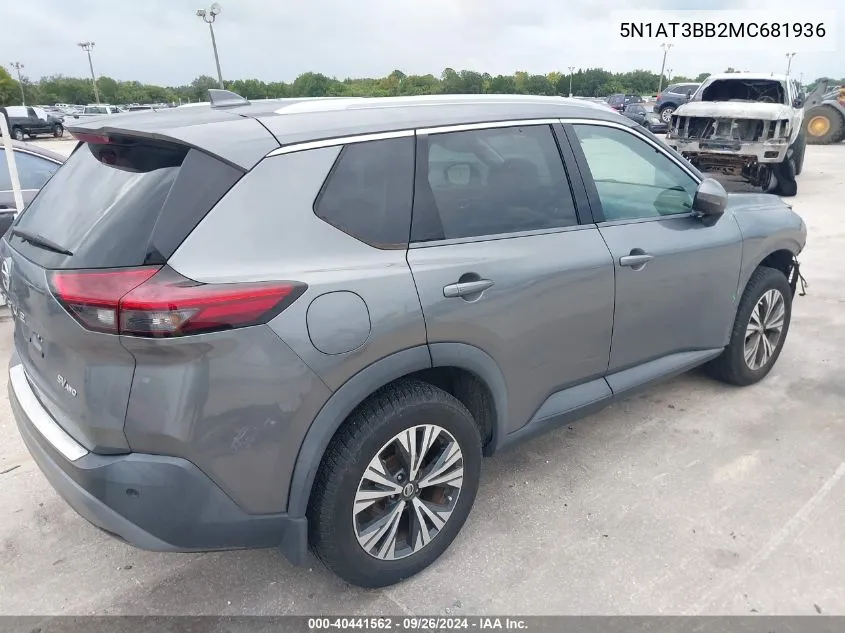 2021 Nissan Rogue Sv VIN: 5N1AT3BB2MC681936 Lot: 40441562